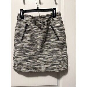 LOFT Ann Taylor Tweed Mini Skirt Black White Zip Pockets Dark Academia Size 0P